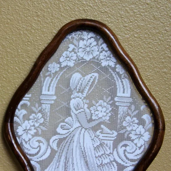 Set of 2 Framed Lace Wall Art Windmill and Lady in Bonnet, Chain Broken - Picture 10 of 11